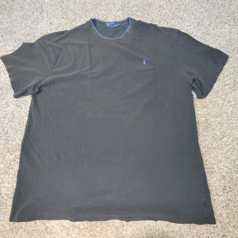 Vintage Polo Ralph Lauren Pique Shirt Mens 3xlt Black Crew Neck 90s Pony